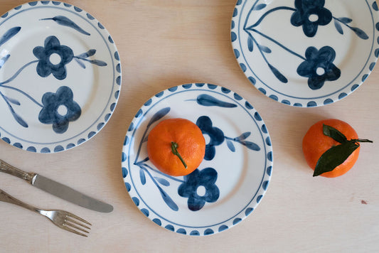 Blue Flowers Ceramic Dessert Plate