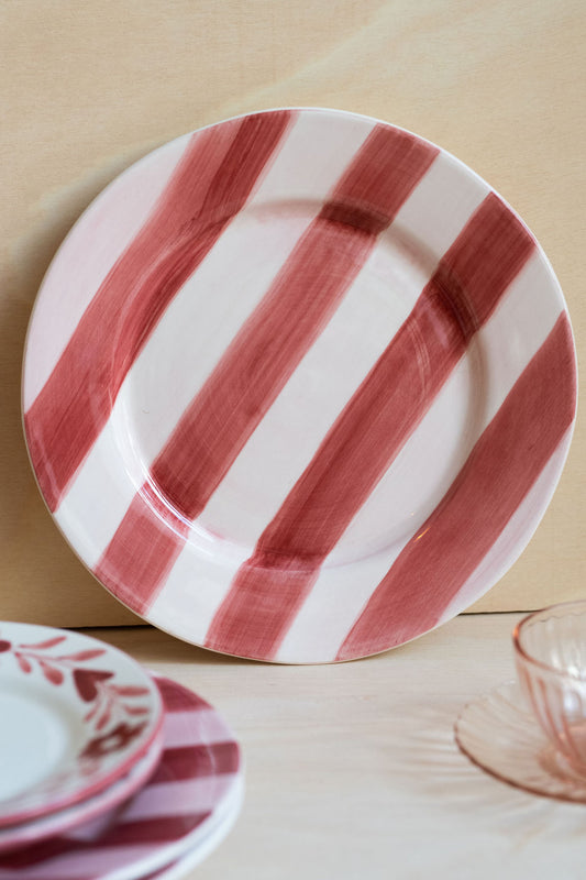 Pink Stripe Ceramic Dinner Plate